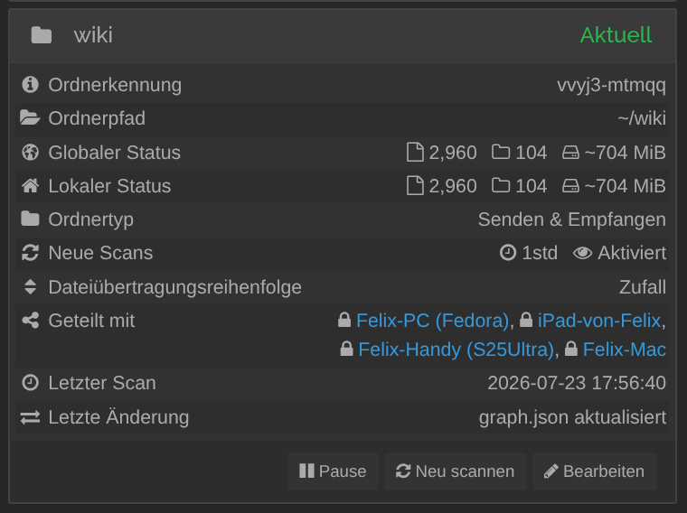 Syncthing-Status meines Vaults